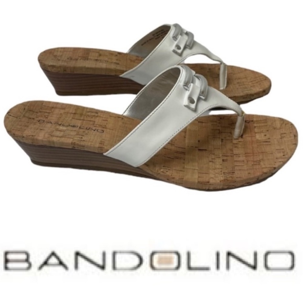 Bandolino Wedge White Buckle Sandals